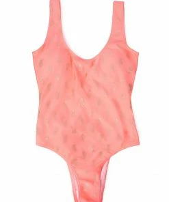 SAS French Cut One Piece Swimsuit | Neon Coral W/ Pineapples Swimwear