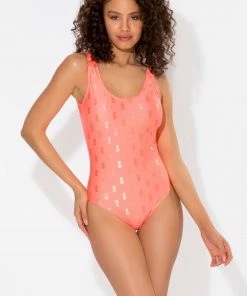 SAS French Cut One Piece Swimsuit | Neon Coral W/ Pineapples Swimwear