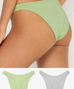 SAS Comfort Cotton Rib High-Leg Bikini Panty 2 Pack | Glass Green/Heather Grey Panties