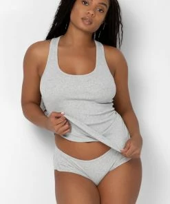 SAS Lounge & Sleepwear Comfort Cotton Rib Tank Top & Shorts Sleep Set | Light Grey Heather Cotton
