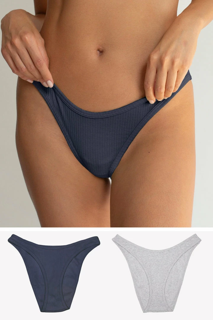 SAS Comfort Cotton Rib High-Leg Bikini Panty 2 Pack | Navy Highlight/Grey Heather Panties 1 SAS Comfort Cotton Rib High-Leg Bikini Panty 2 Pack | Navy Highlight/Grey Heather Panties