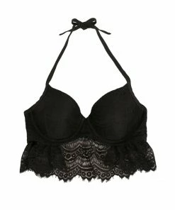 SAS Crochet Cropped Light Lined Bikini Top | Black Hue Lace Crochet