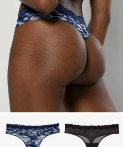 SAS Lace Trim Thong Panty 2 Pack | Fluid Fantasy/Black Hue Panties