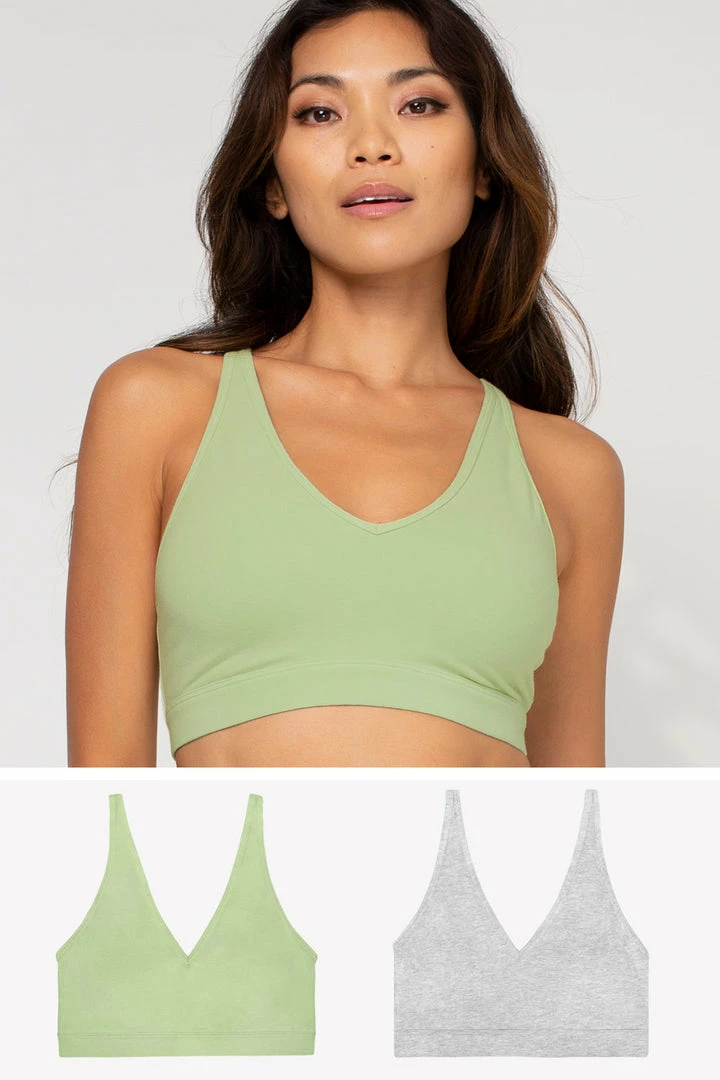 SAS Comfort Cotton Plunge Bralette 2 Pack | Glass Green/Heather Grey Bralettes 1 SAS Comfort Cotton Plunge Bralette 2 Pack | Glass Green/Heather Grey Bralettes