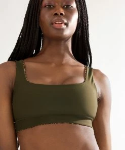 SAS Plus Size Bikini Tops Reversible Bralette Bikini Top | Classic Leopard/Olive Night