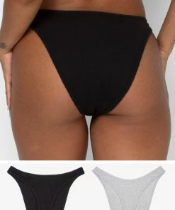SAS Panties Comfort Cotton Rib High-Leg Bikini Panty 2 Pack | Light Grey Heather Cotton/Black Hue Cotton