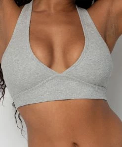 SAS Comfort Cotton Rib Cut-Out Racerback Bralette | Light Grey Heather Cotton