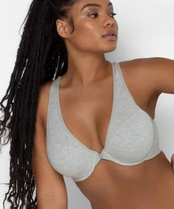 SAS Bras Comfort Cotton Front & Back Close Racerback Bra | Light Grey Heather Cotton