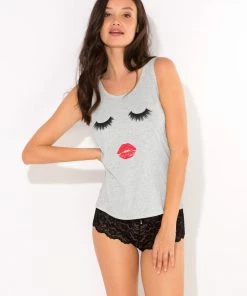 SAS Graphic Twist Back Tank Top | Light Grey Heather Eyelashes Lounge & Sleepwear