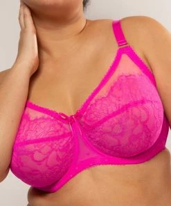 SAS Bras Plus Size Retro Lace & Mesh Unlined Underwire Bra | M Pink