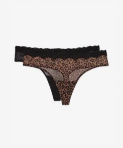 SAS Lace Trim Thong Panty 2 Pack | Classic Leopard/Black Hue Panties