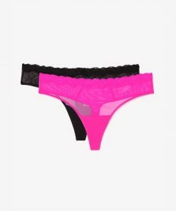 SAS Lace Trim Thong Panty 2 Pack | Electric Pink/Black Hue