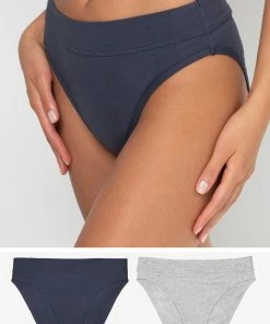 SAS Panties Comfort Cotton High-Waisted  Brief  Panty 2 Pack | Navy Highlight/Grey Heather
