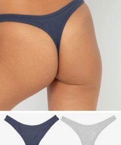 SAS Panties Comfort Cotton Rib High Leg Thong 2 Pack | Navy Highlight/Grey Heather
