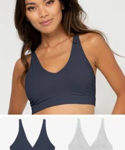 SAS Comfort Cotton Plunge Bralette 2 Pack | Navy Highlight/Grey Heather Bralettes