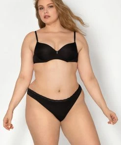 SAS Panties Lace Trim Thong Panty 2 Pack | In The Buff/Black Hue