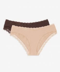 SAS Panties Lace Trim Cheeky Panty 2 Pack | Brush/Root Beer