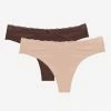 SAS Lace Trim Thong Panty 2 Pack | Brush/Root Beer Panties