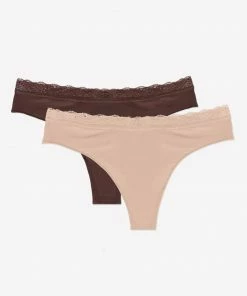 SAS Lace Trim Thong Panty 2 Pack | Brush/Root Beer Panties
