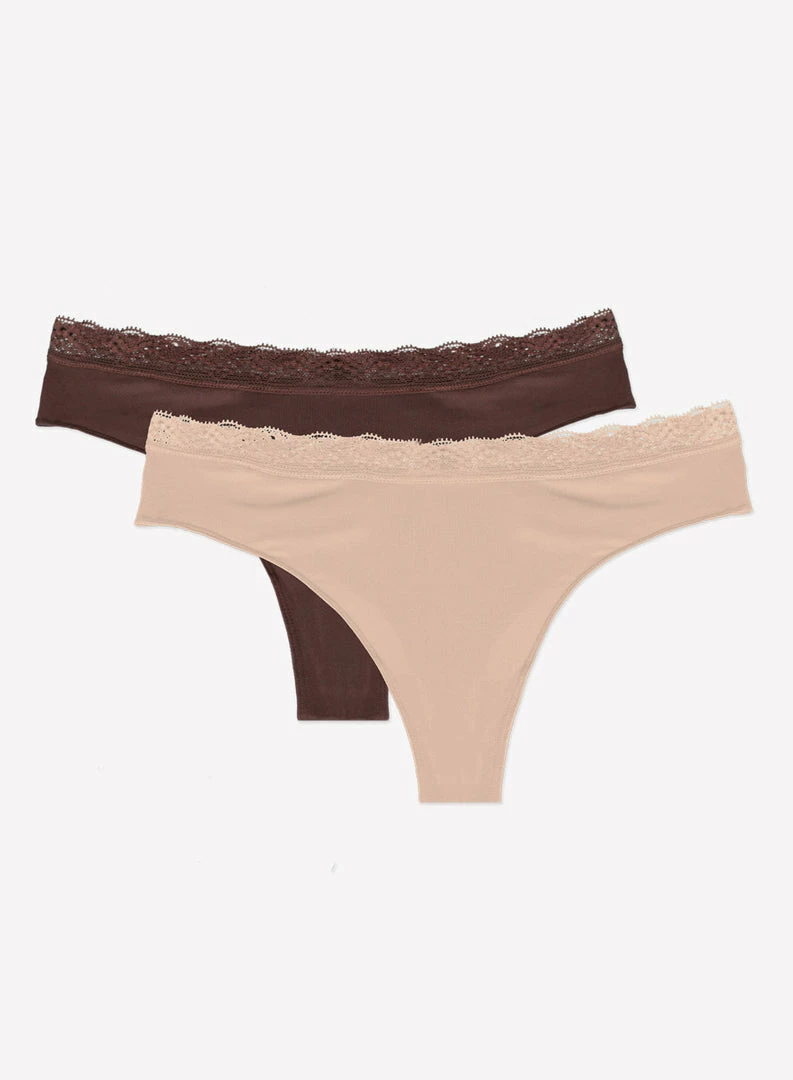 SAS Lace Trim Thong Panty 2 Pack | Brush/Root Beer Panties 1 SAS Lace Trim Thong Panty 2 Pack | Brush/Root Beer Panties