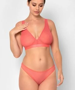 SAS Sheer Mesh Plunge Bralette | Punchy Peach Bras