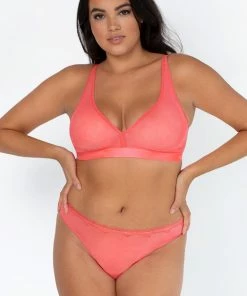 SAS Panties Lace Trim Thong Panty 2 Pack | Punchy Peach/Black Hue