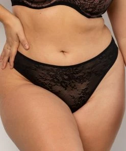 SAS Lace Trim Mesh Thong Panty 2 Pack | Black Hue/Lilac Iris Smooth Lace