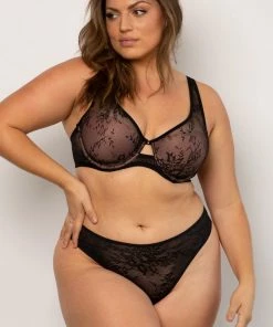 SAS Lace Trim Mesh Thong Panty 2 Pack | Black Hue/No No Red Smooth Lace