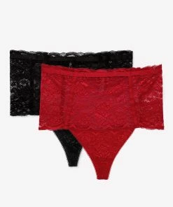 SAS Lace & Mesh High Waisted Thong 2 Pack | No No Red/Black Hue