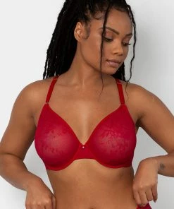 SAS Bras Sheer Mesh Demi Underwire Bra | No No Red Smooth Lace