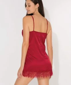 SAS Lingerie Satin Lace-Trim Slip | No No Red Satin