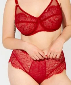 SAS Bras Plus Size Retro Lace & Mesh Unlined Underwire Bra | No No Red Lace 10 SAS Bras Plus Size Retro Lace & Mesh Unlined Underwire Bra | No No Red Lace