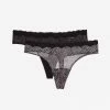 SAS Lace Trim Thong Panty 2 Pack | Serpentine/Black Hue Panties