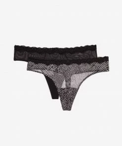 SAS Lace Trim Thong Panty 2 Pack | Serpentine/Black Hue Panties