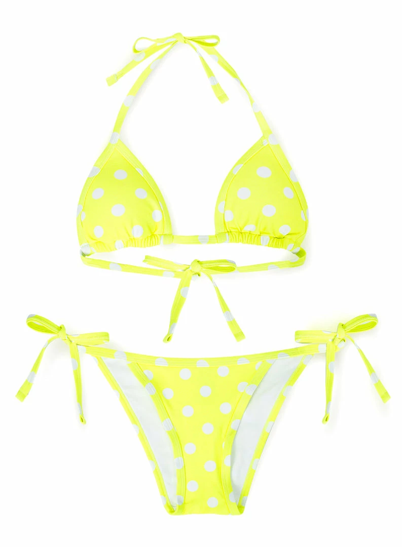 SAS Triangle String Bikini Set | Safety Yellow W/ White Dot 3 SAS Triangle String Bikini Set | Safety Yellow W/ White Dot