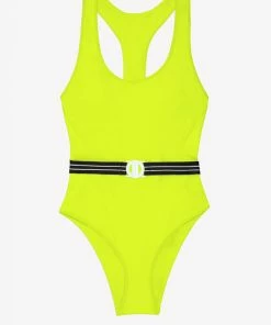SAS Racerback One Piece Swimsuit | Neon Yellow W/ Stripe Belt Swimwear