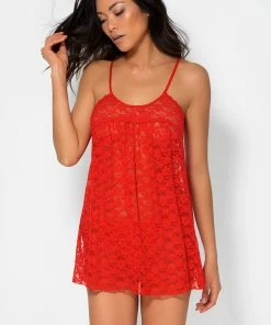 SAS Lace & Mesh Babydoll Nightie And Thong Panty Lingerie Set | Scarlet Lace
