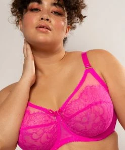 SAS Bras Plus Size Retro Lace & Mesh Unlined Underwire Bra | M Pink