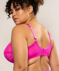 SAS Bras Plus Size Retro Lace & Mesh Unlined Underwire Bra | M Pink
