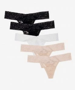 SAS Panties My Favorite Lace Thong Panty 5 Pack | Black/Black/White/Buff/Buff