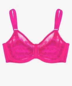 SAS Bras Plus Size Retro Lace & Mesh Unlined Underwire Bra | M Pink